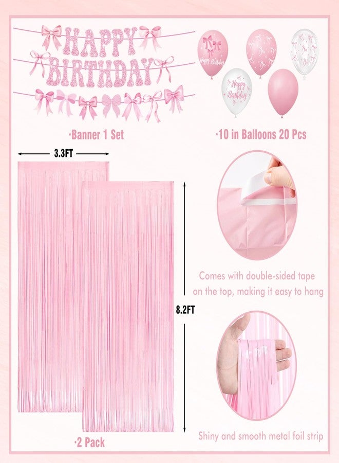 LINHAXM Pink Bow Birthday Decorations - 2 Pack Pink Bow Foil Fringe Curtains, Banner, and Balloons for Girls Bow Birthday, Baby Shower, Bachelorette, Bridal Shower Party Decor, 3.2ft x 8.2ft - Image 2